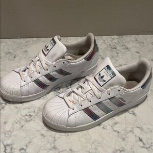 Adidas White Sneakers with Multicolor Stripes